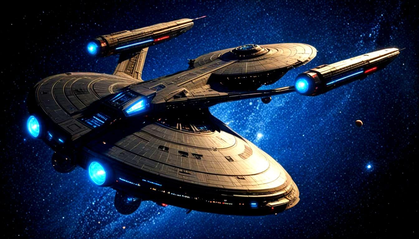 Starship in Orbit Over a Distant Planet