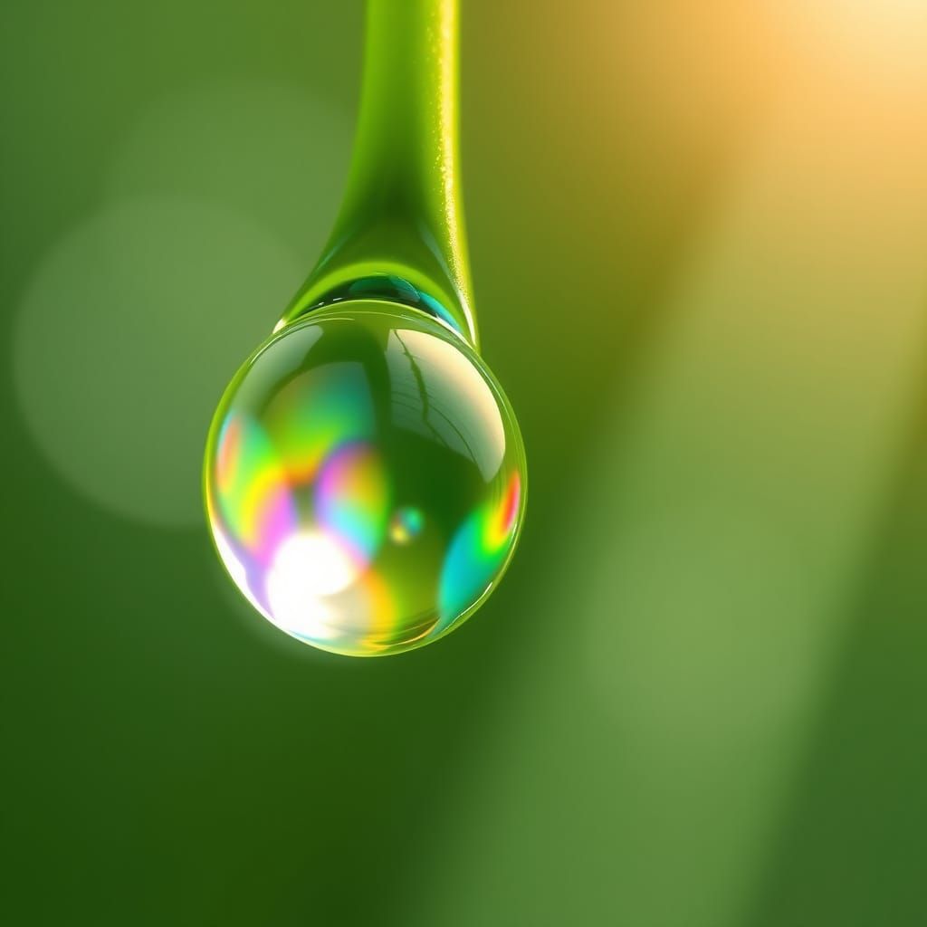 Macro Dewdrop Reflecting Rainbow Spectrum on Leaf