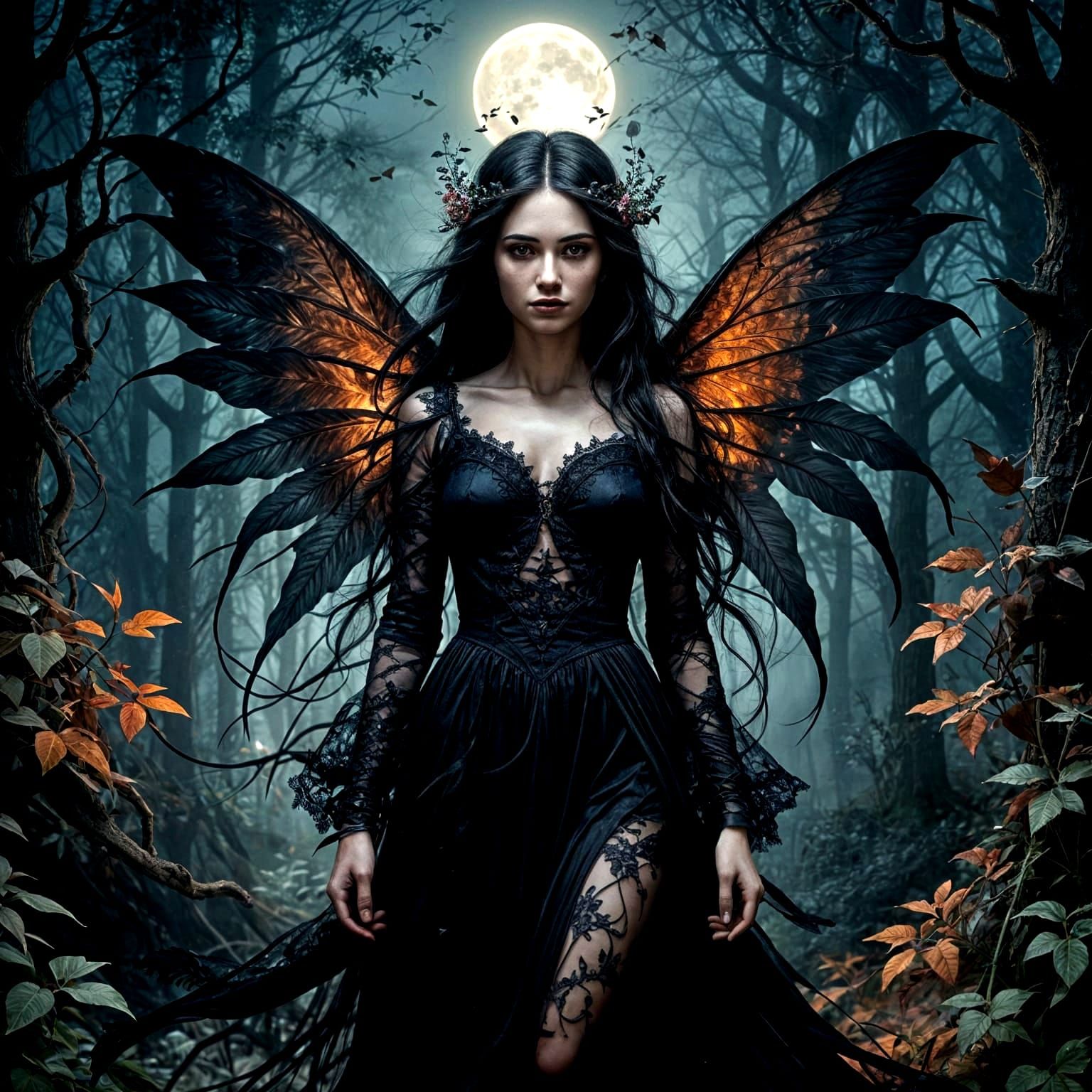 Gothic Fairy Enshrouded in Mystical Dark Bloom