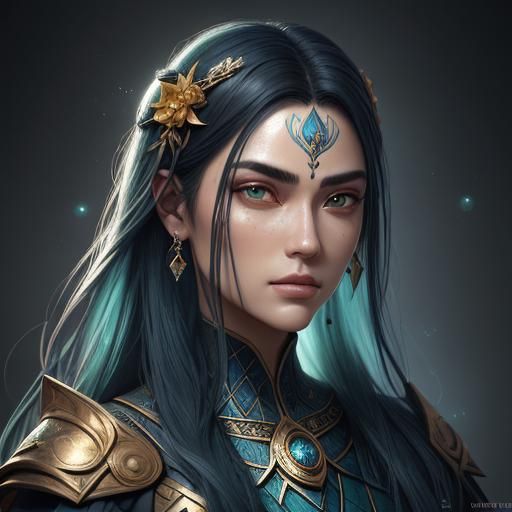 Mosaic Portrait: Serene Woman in Iridescent Tiles