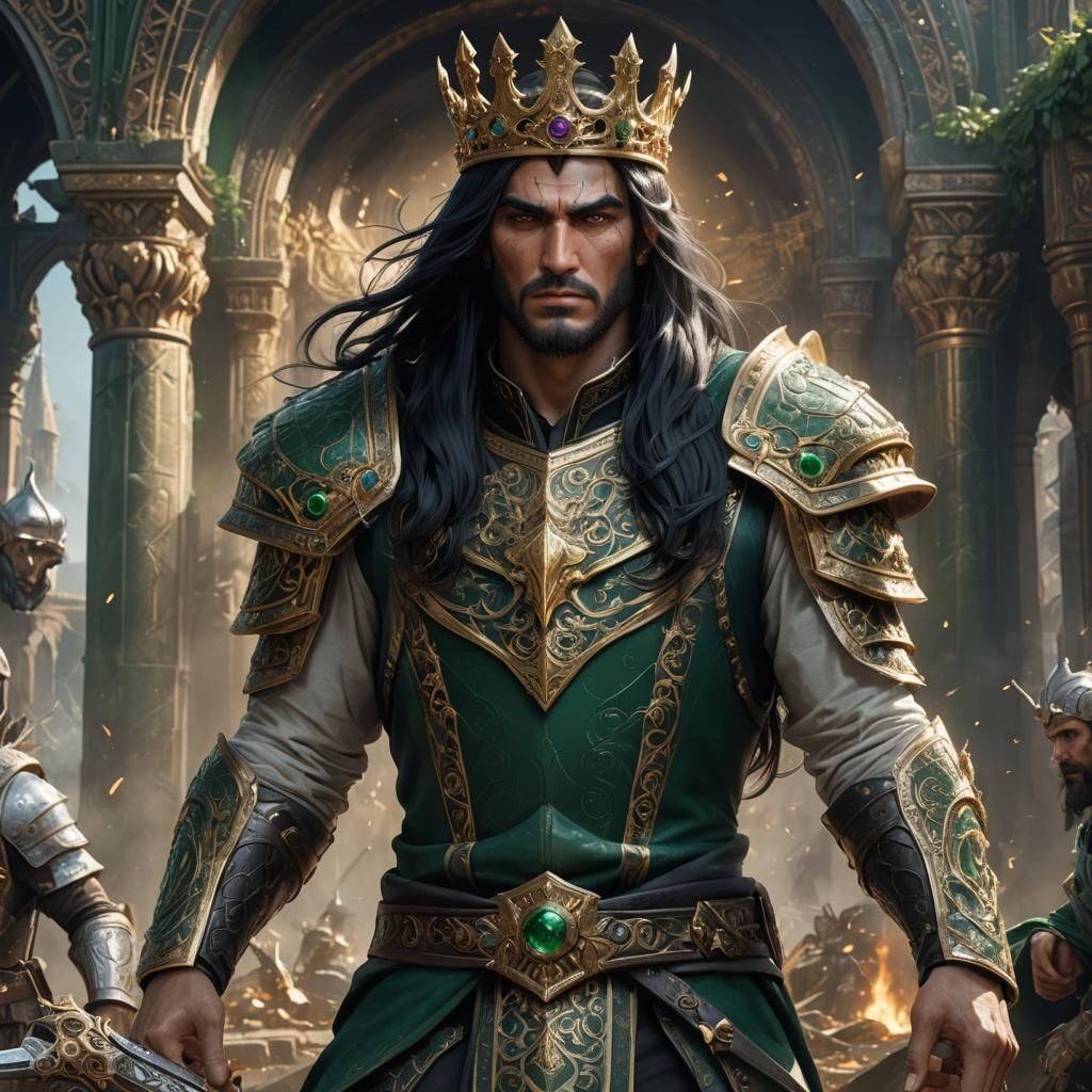 Emerald-Eyed King with Golden Arm and Army