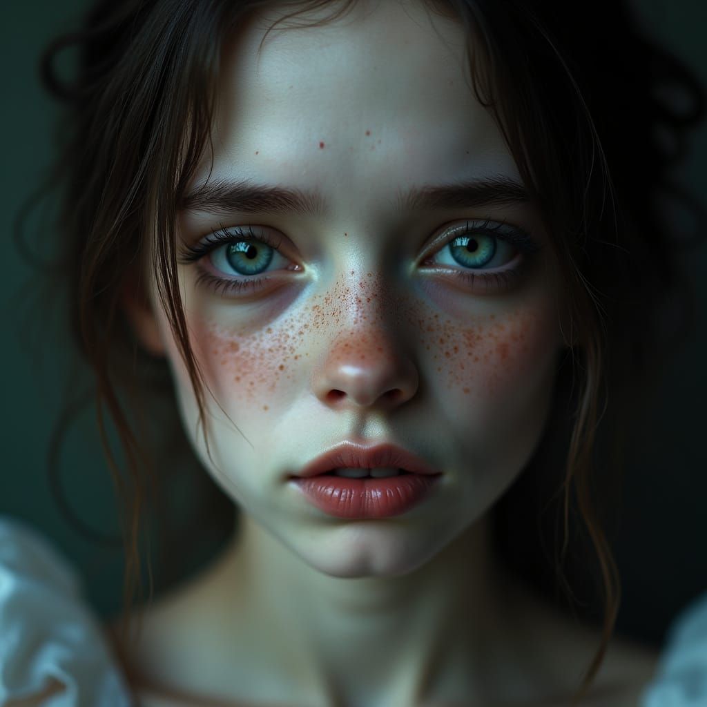 Ethereal Beauty in Hyperrealism: Porcelain Skinned Woman wit...