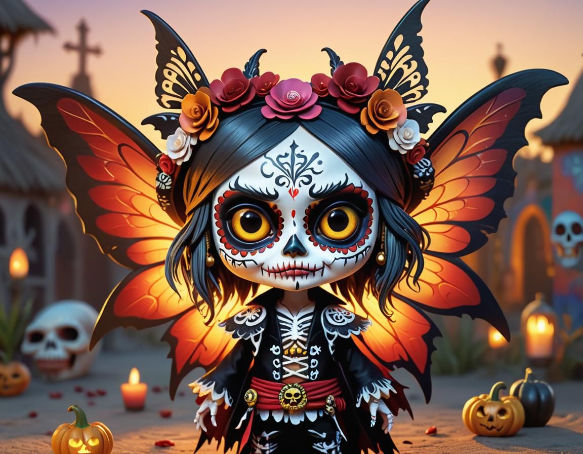 Chibi Jack Sparrow Vampire Fairy in Dia de Muertos Style