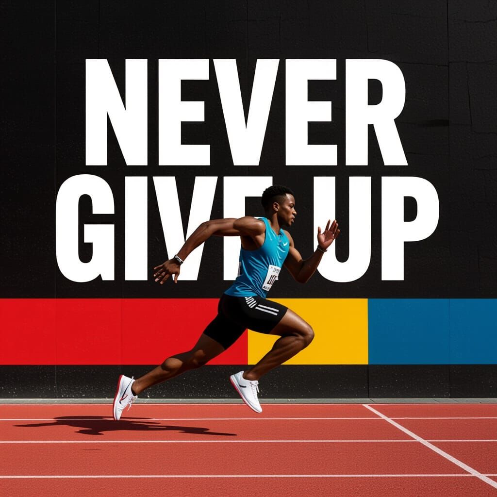 Runner in Motion with Bold Red Stripe and Text