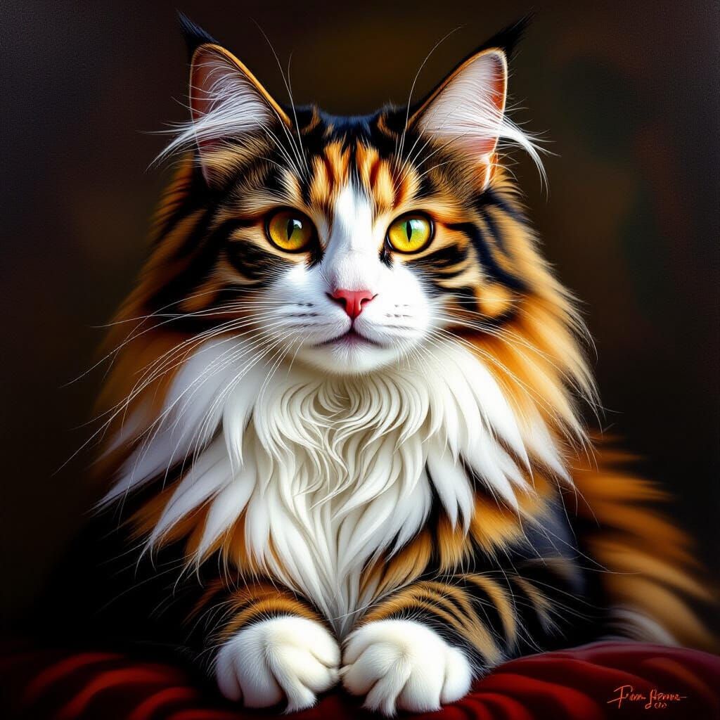 Majestic Calico-Tabby Cat Portrait in Cinematic Style