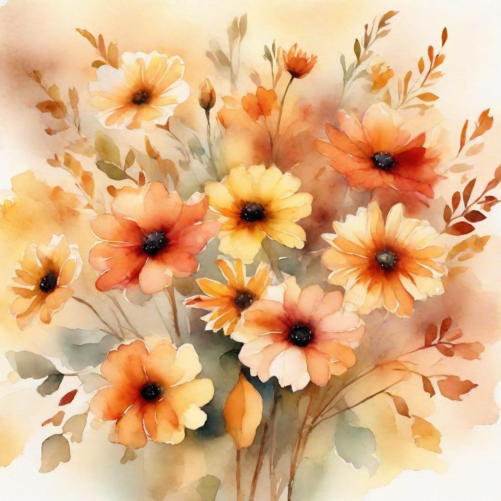 Whimsical Autumn Floral Arrangement in Watercolor Style