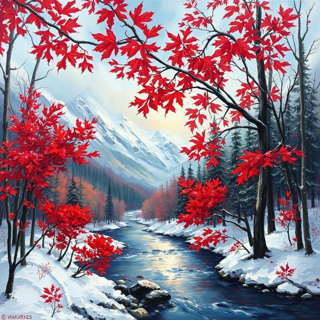 Dynamic Winterscape as Impasto Painting