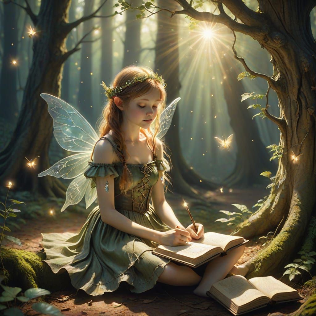 Whimsical Fairy in Dreamy Woodland Scene