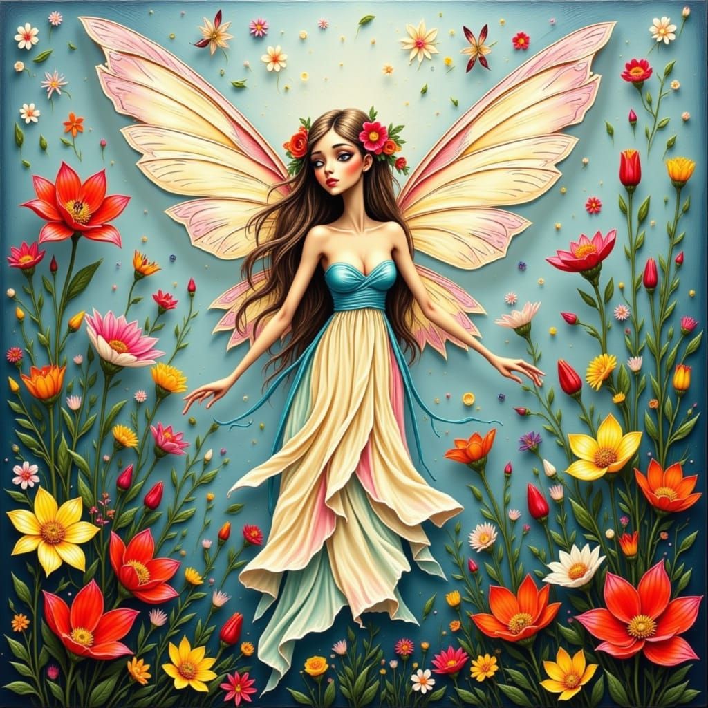 Whimsical Fairy in Vibrant Impasto Style
