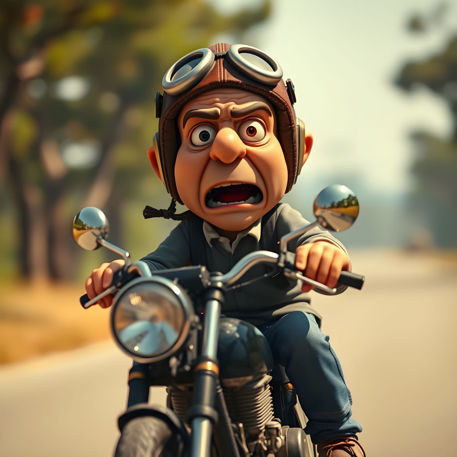 Shocked Biker in Claymation Style