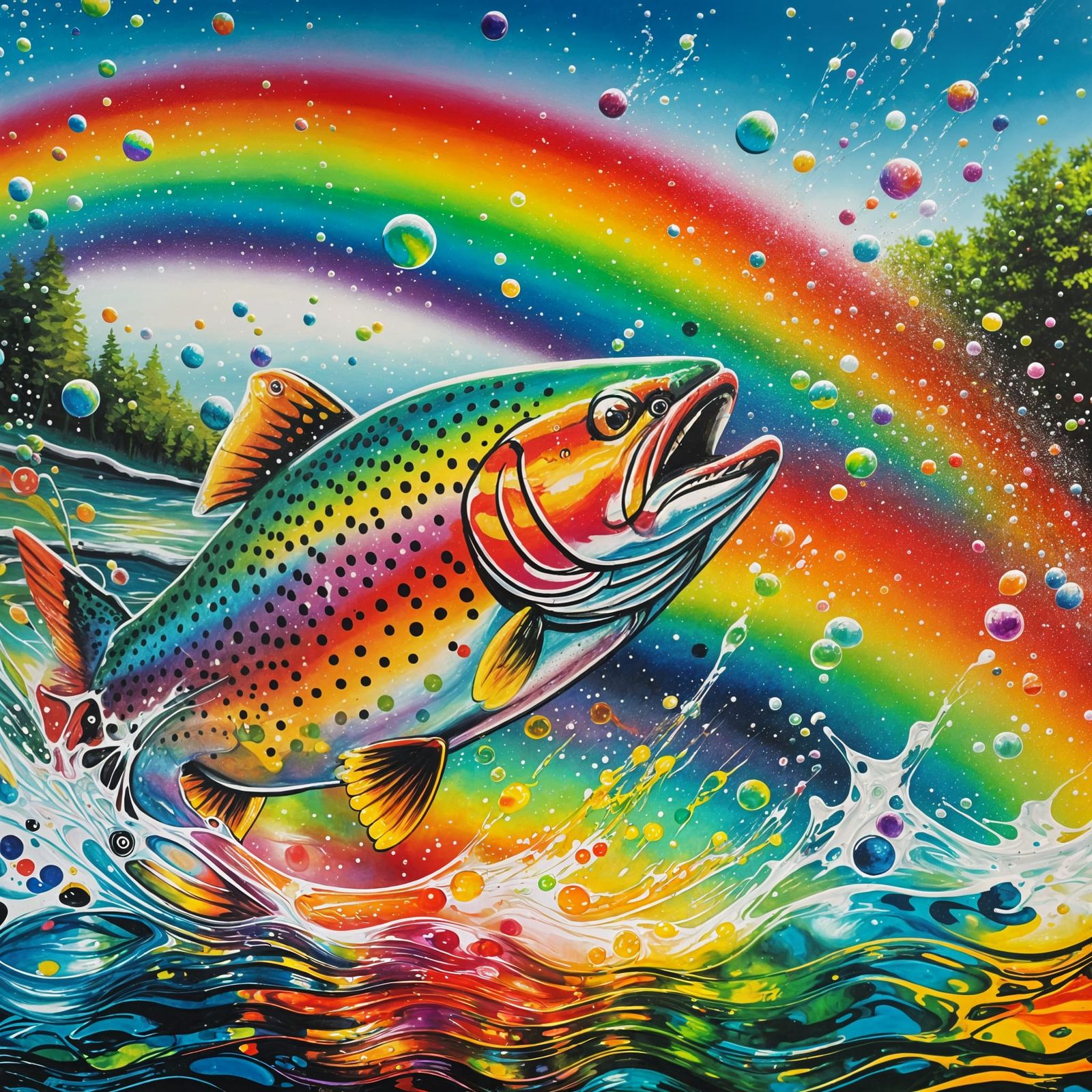Rainbow Trout Graffiti Art with Rainbow Background