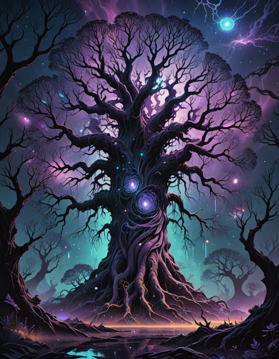 Ancient Cosmic Tree Holding Galaxies in Ethereal Void
