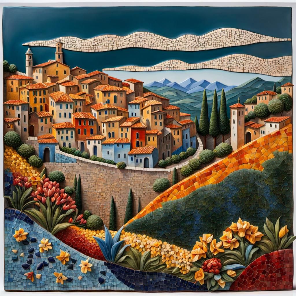 Colorful Italian Town Landscape with Ceramics