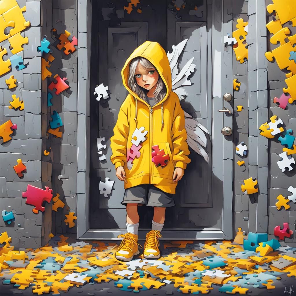 Winged Girl in Puzzle Room Graffiti Art