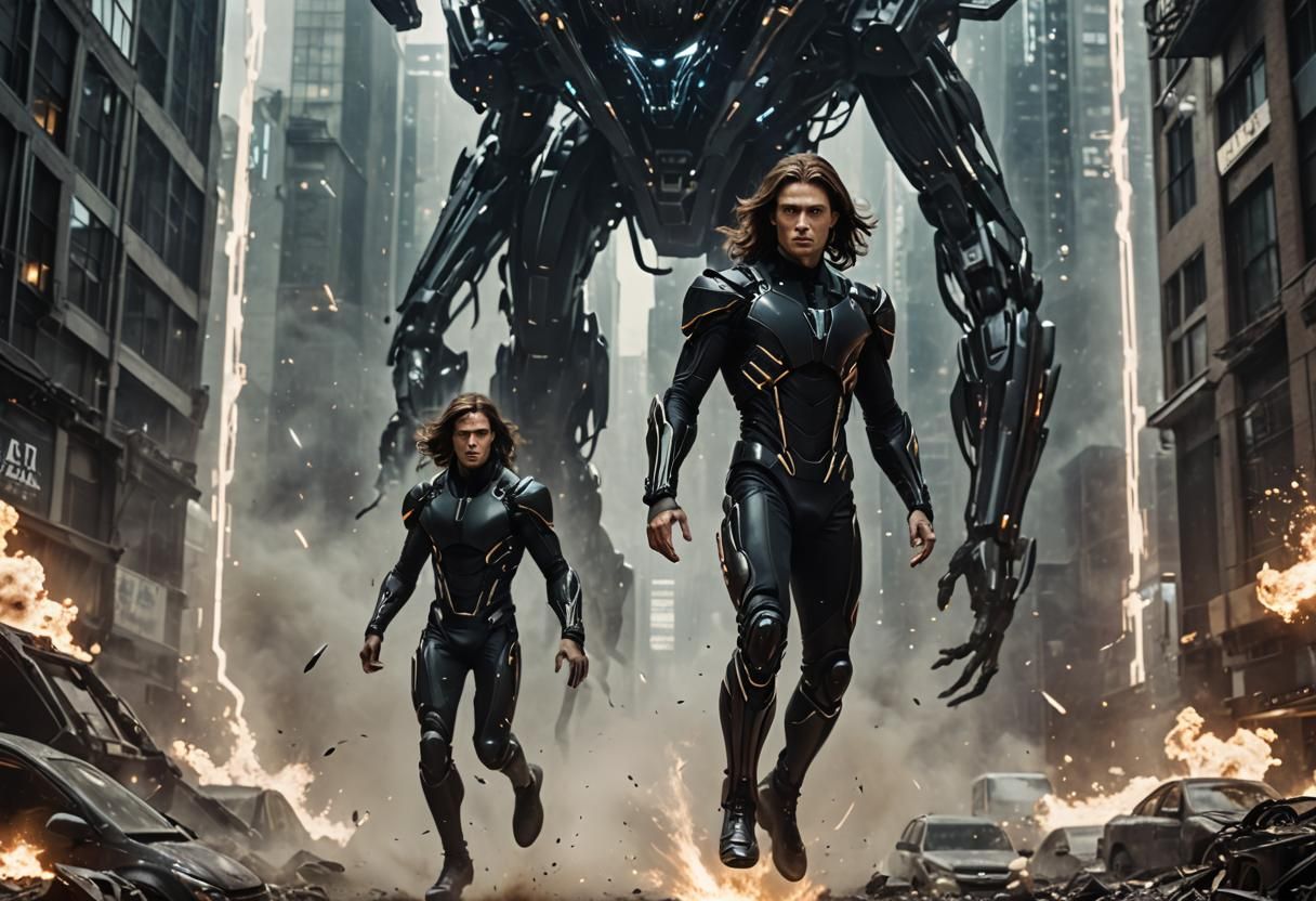 Hyperrealistic Portrait: Man with Energy Eyes in Exo Suit