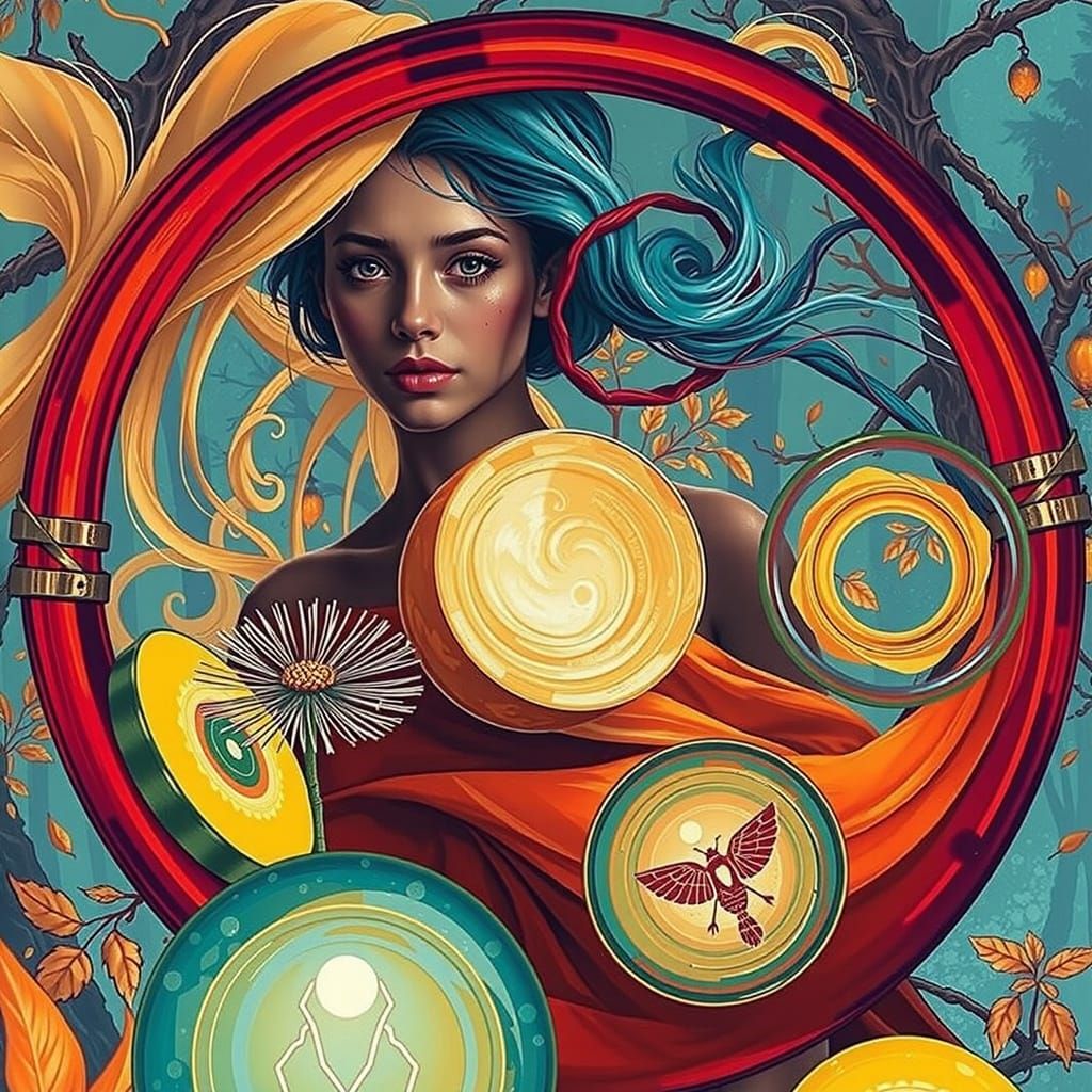 Mystical Foggy Forest with Woman, Photorealistic