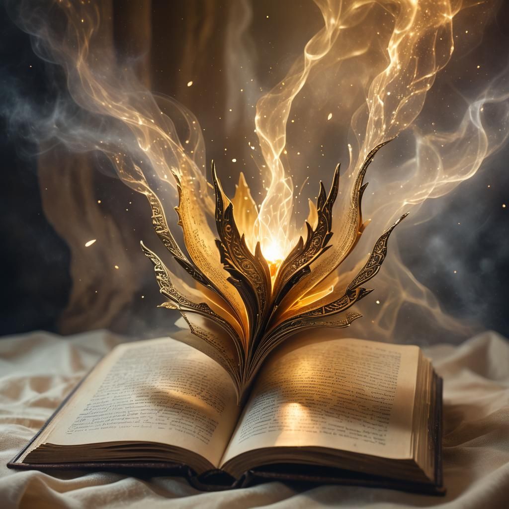 Enchanted Book Opening Itself in Mystical Light