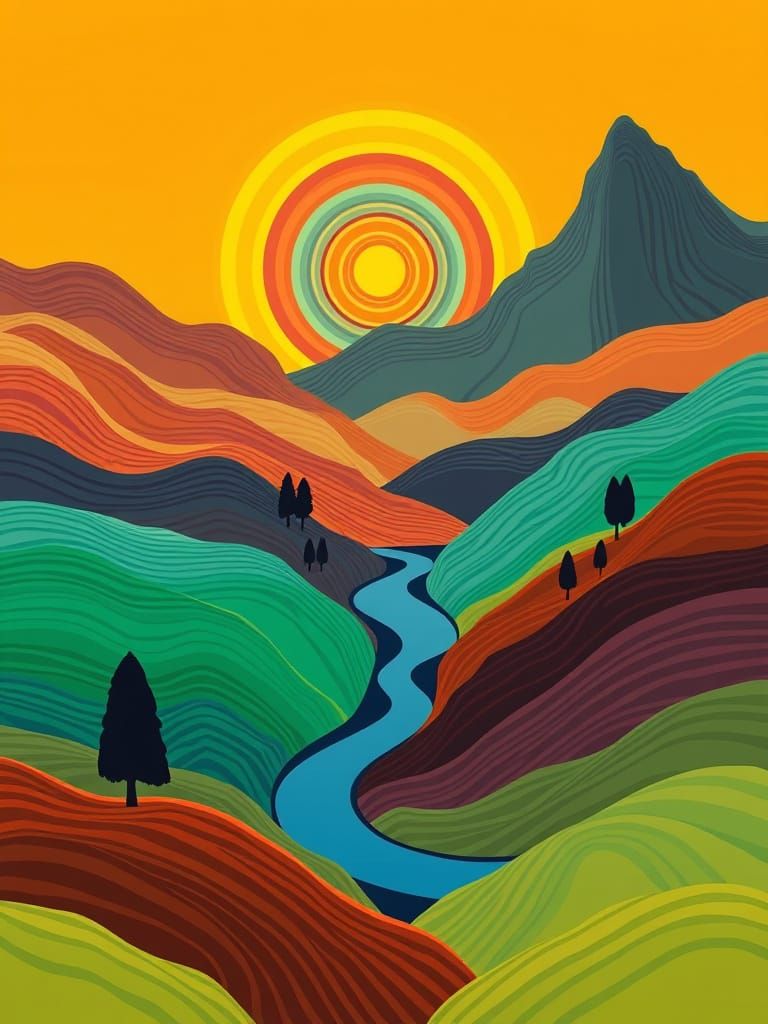 Golden Striated Landscape in Harmonious Fusion of Nature and...