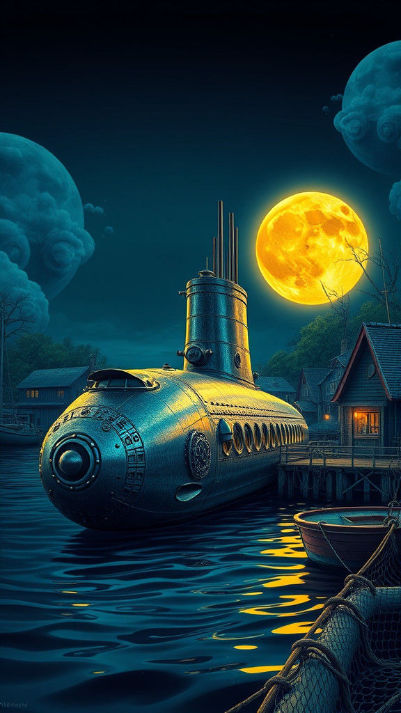 Vaporwave Nautilus Under a Yellow Moon