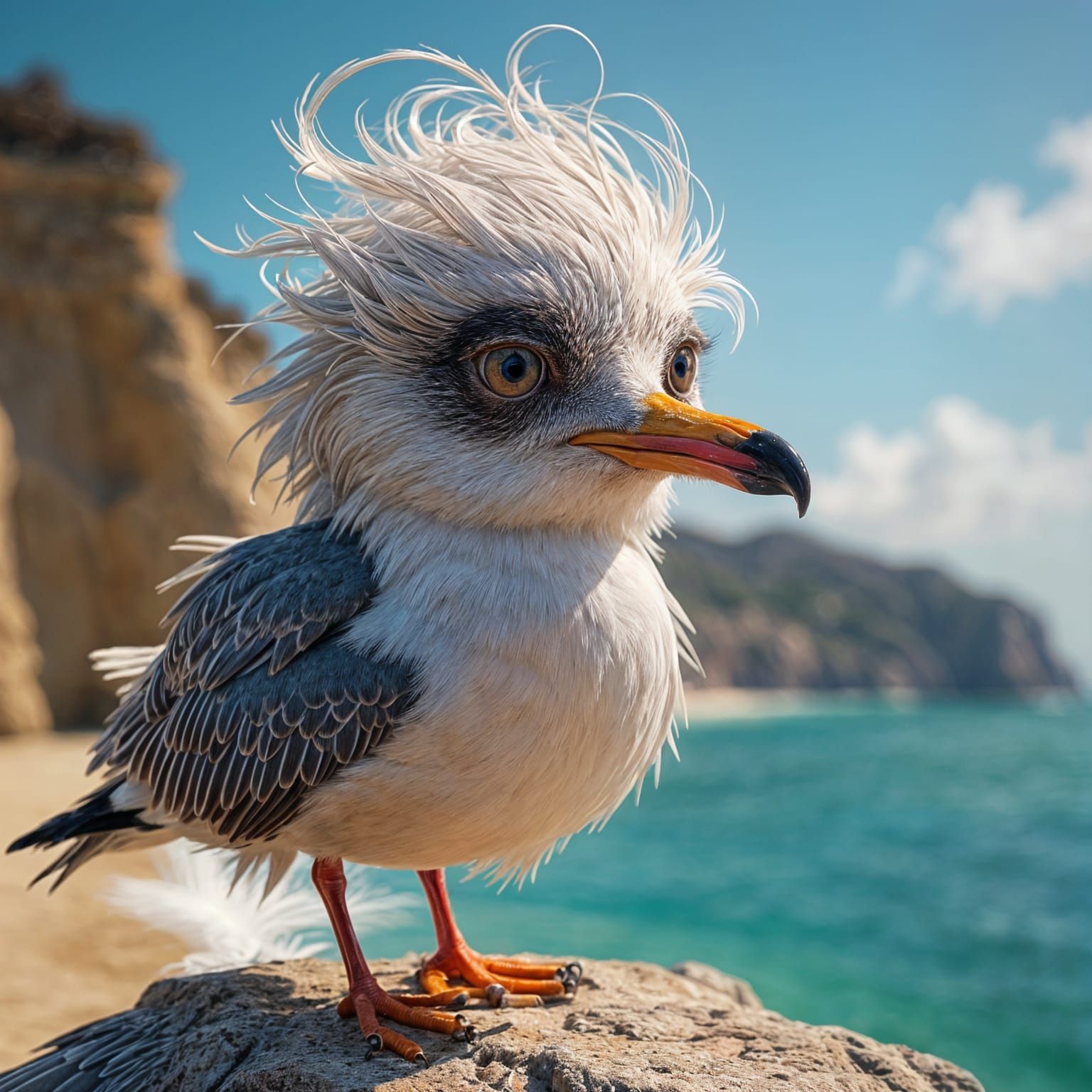 Seagull with a Human Face: Hyperrealistic Concept Art