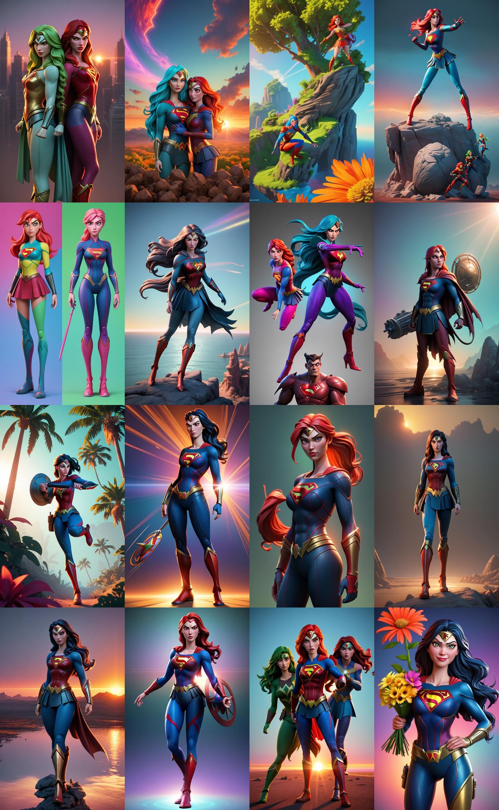 Wonder Woman, Supergirl, and Poison Ivy 3D Render