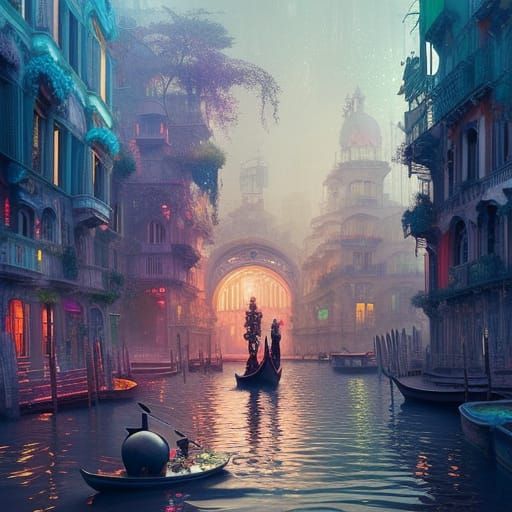 Cyberpunk Victorian Venice Meets Fairy Forest