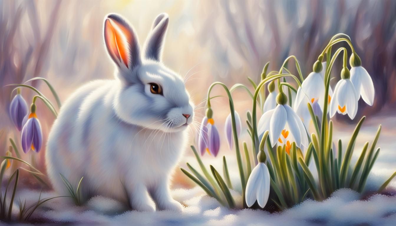 Rabbit Among Spring Flowers in Pastel Colors
