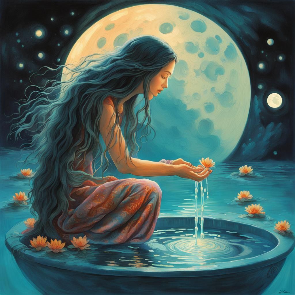 Ethereal Moonlit Woman in an Impressionistic Painting