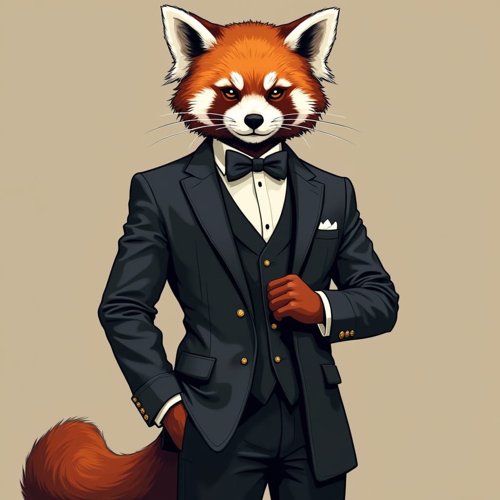 Red Panda in Tuxedo: Furry Art Portrait