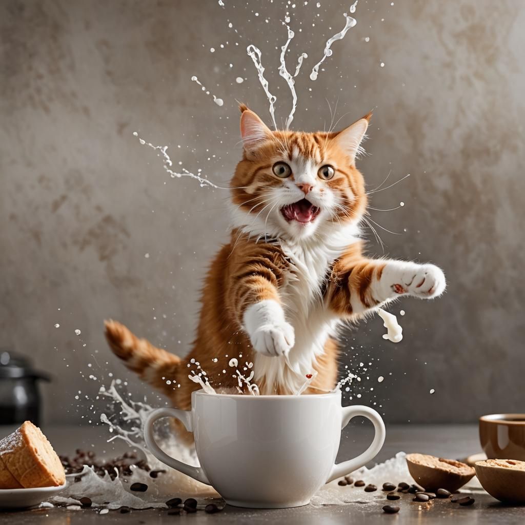 Tabby Cat's Coffee Cup Adventure