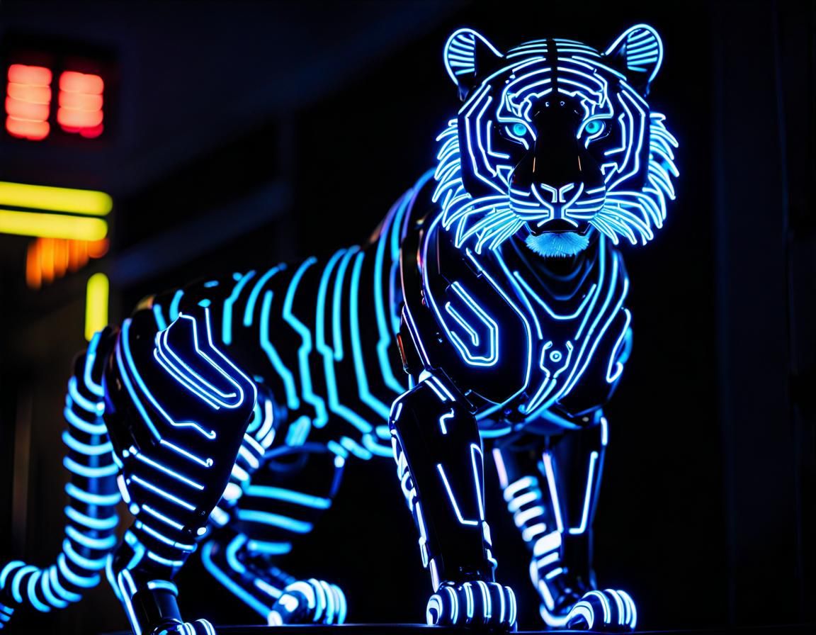 Cyberpunk Robotic Tiger with Bioluminescent Details