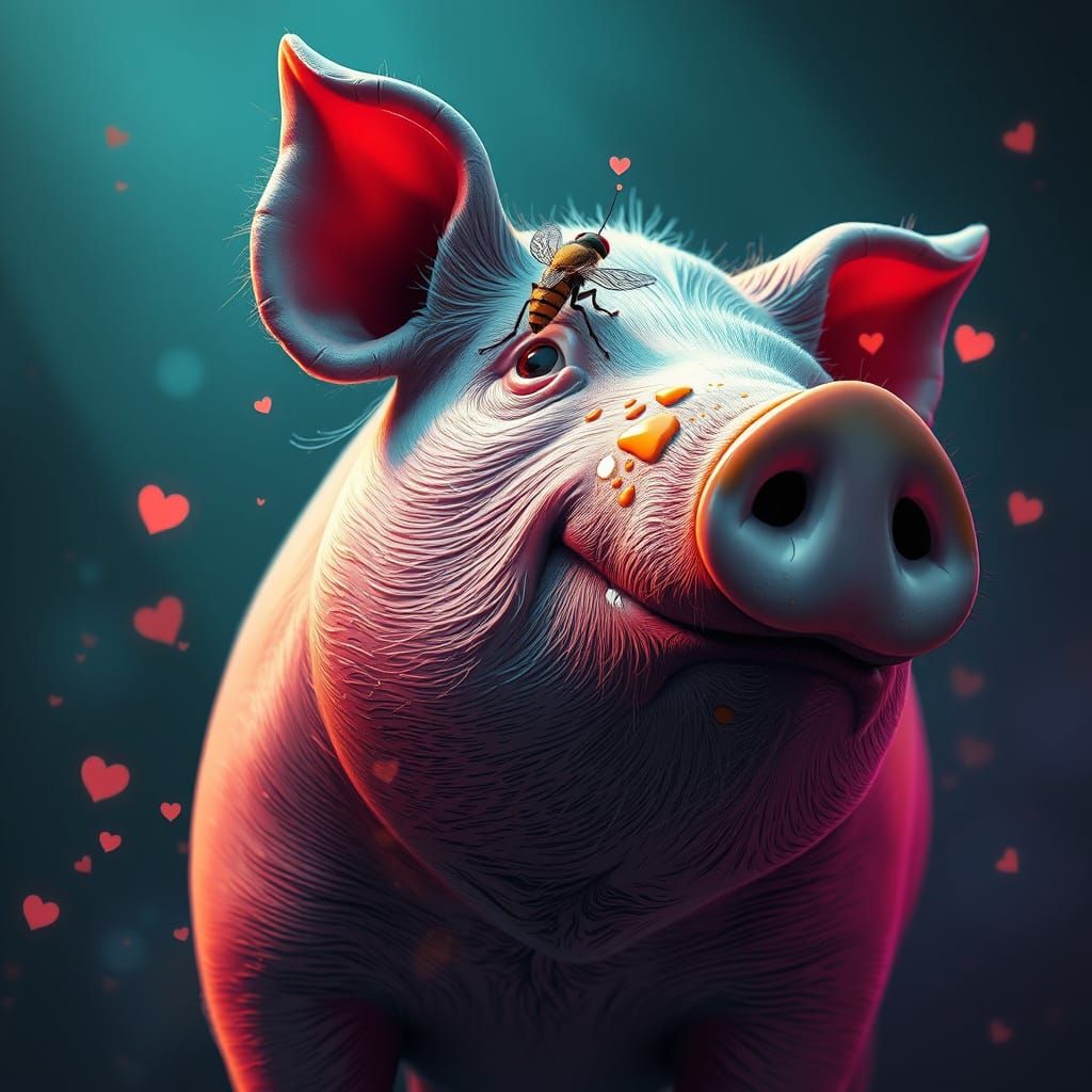 Giant Pig and Flea in Realistic Concept Art