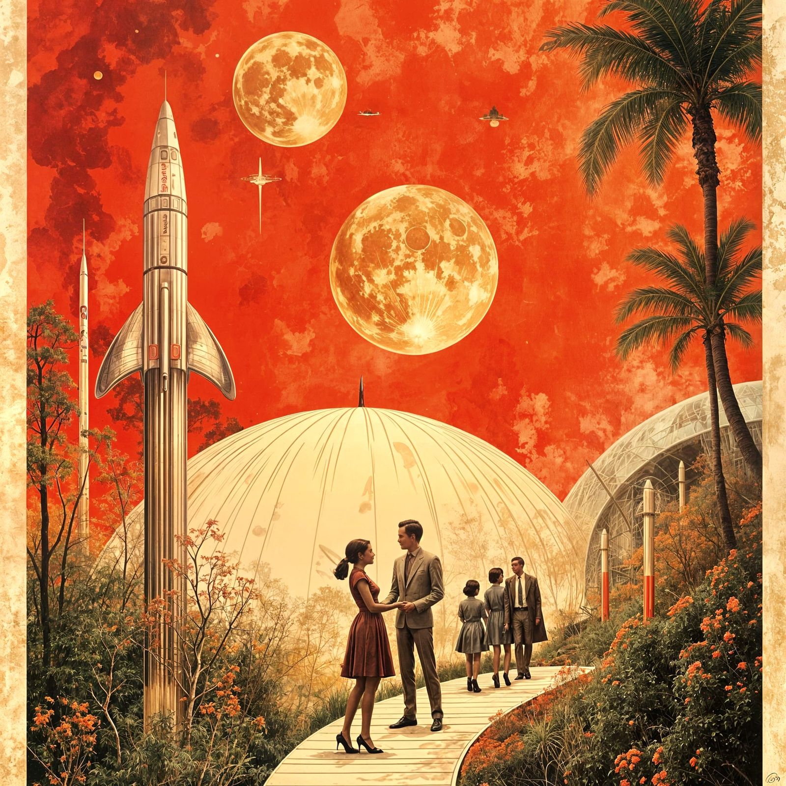 Retro Martian Colony Travel Poster in 1960s Style