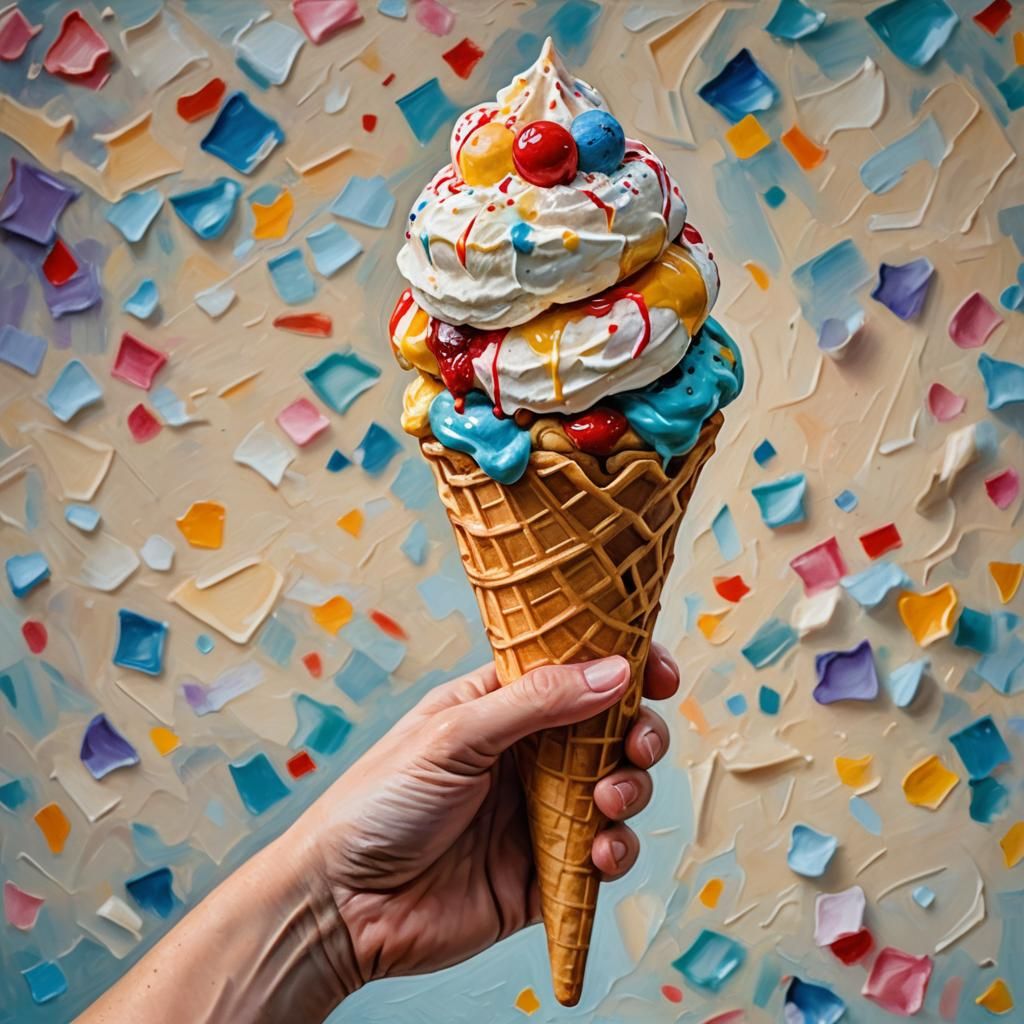 Ice Cream Cone in Neo-Impressionist Style