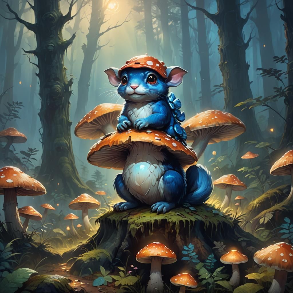 Glowing-Eyed Animal in Misty Forest, Fantasy Art