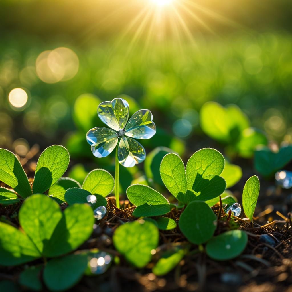 Crystal Clover Sparkling in Summer Meadow
