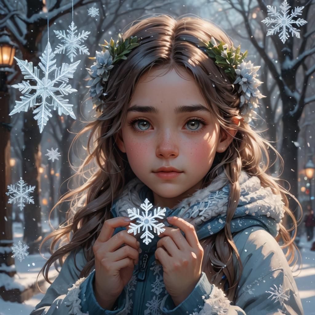 Girl with Snowflake: Hyperdetailed Art Nouveau Portrait