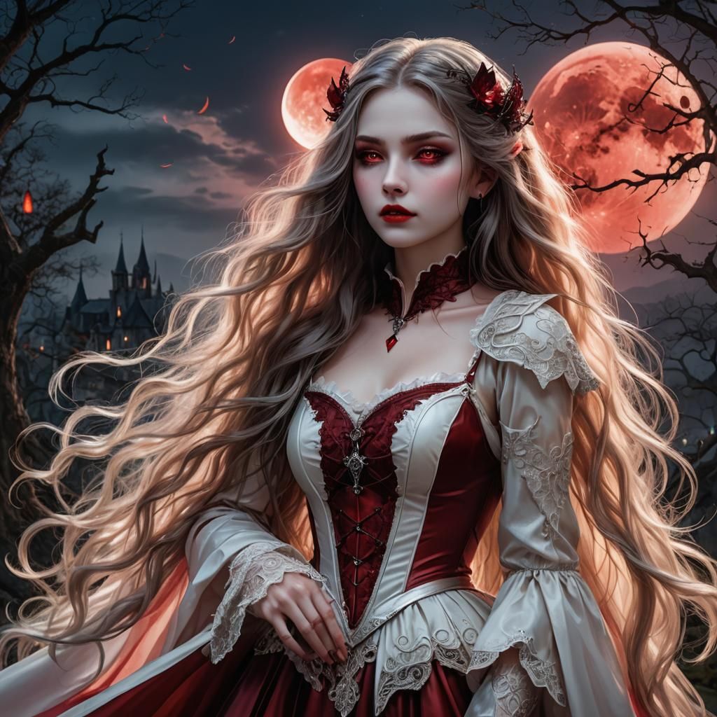 Beautiful Vampire Girl with Luminous Eyes