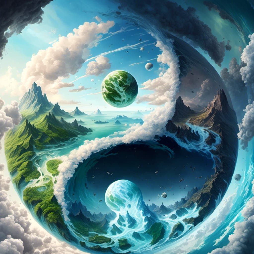 Yin and Yang Planet Illustration in Mixed Media