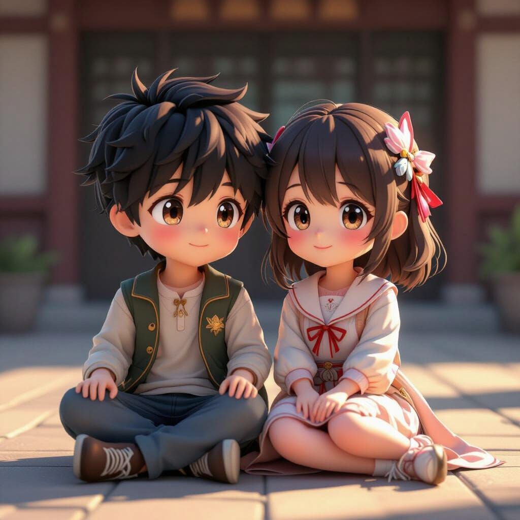 Cute Anime Couple in Vibrant 3D Style