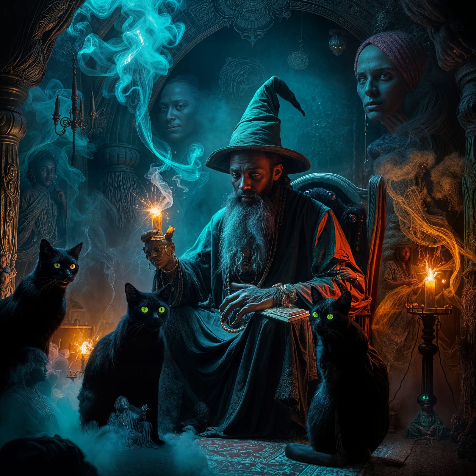 African Witch Doctor Consulting Oracles in Shrine