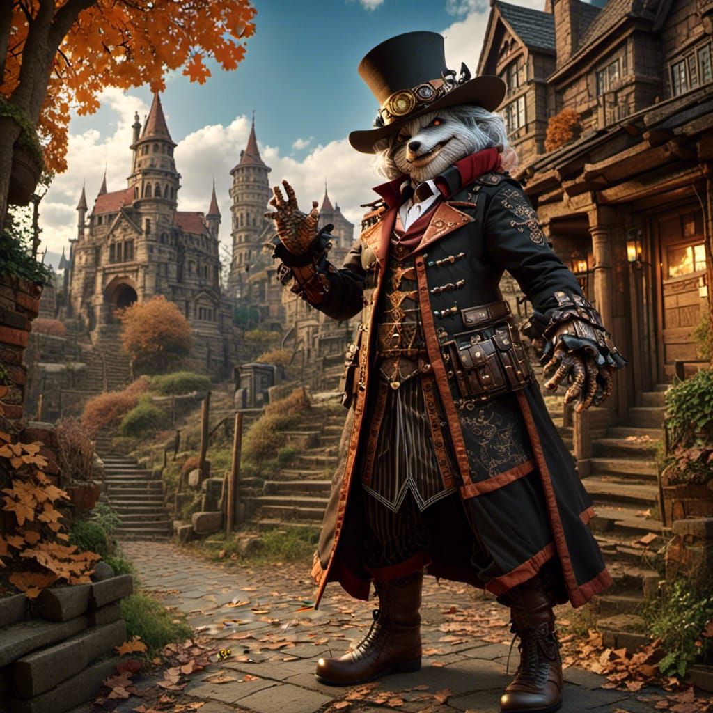 Steampunk Dragonborn Wizard in Detailed Matte Painting