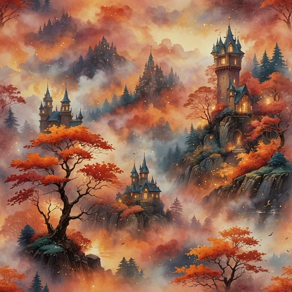 Ethereal Watercolour Fantasy with Gold Glitter