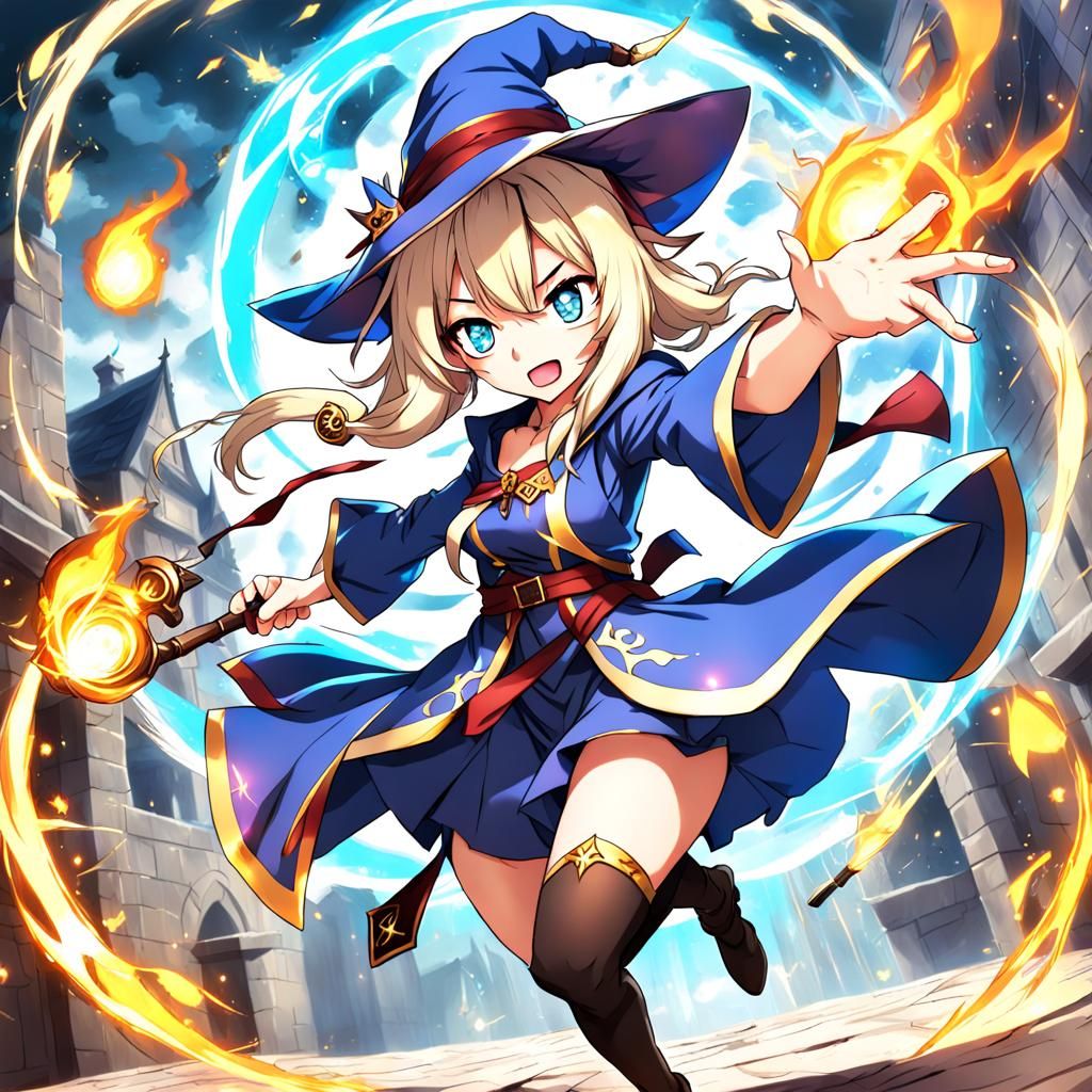 Anime Girl Mage Mischief in Manga Style