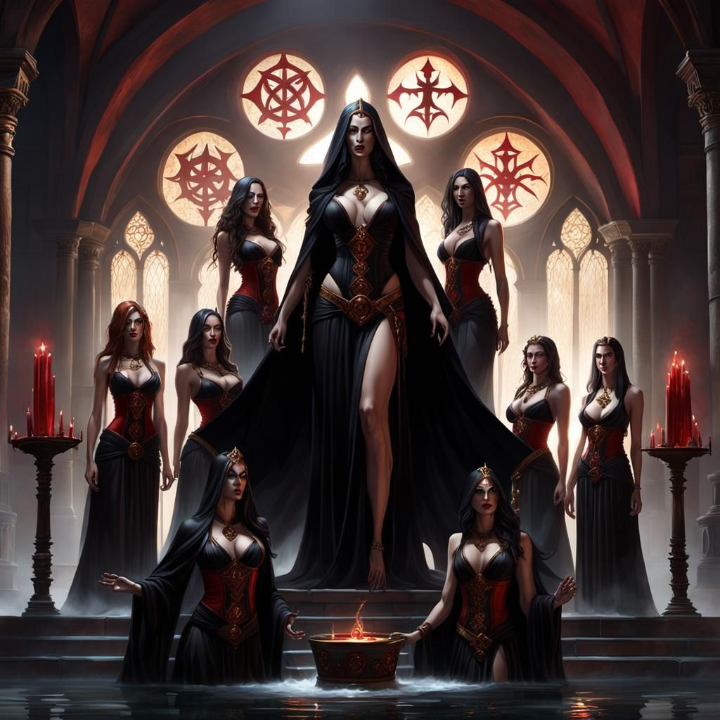 Medieval Undead Priestess Coven: Dark Fantasy Art