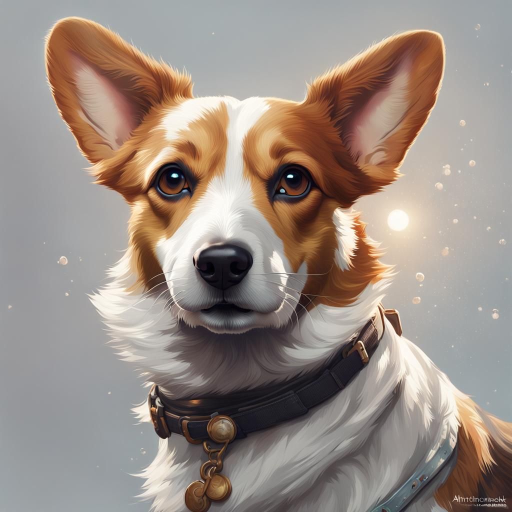 Corgi Jack Russell Mix Portrait in Art Nouveau Style