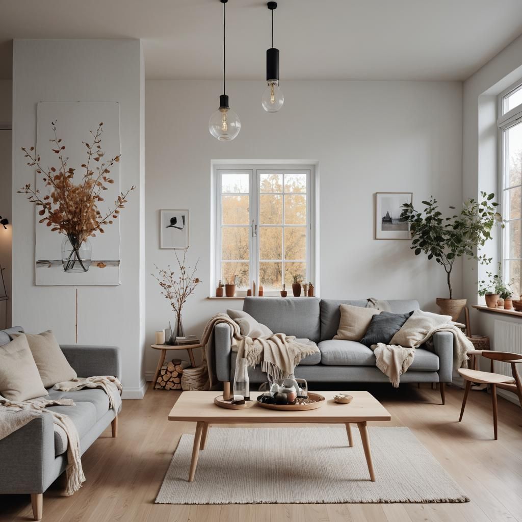Hygge Scandinavian Living Room with Nordic Painting