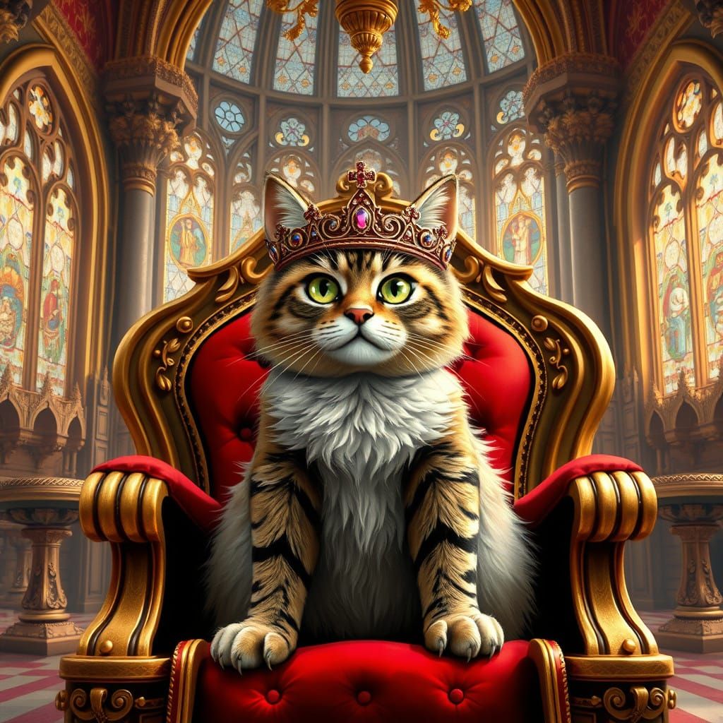 Regal Feline Monarch in Luxurious Medieval Castle