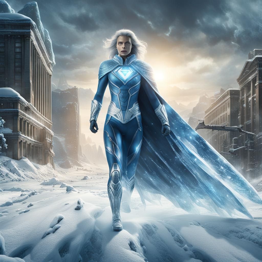 Icewoman Superhero in Cinematic Digital Matte Painting