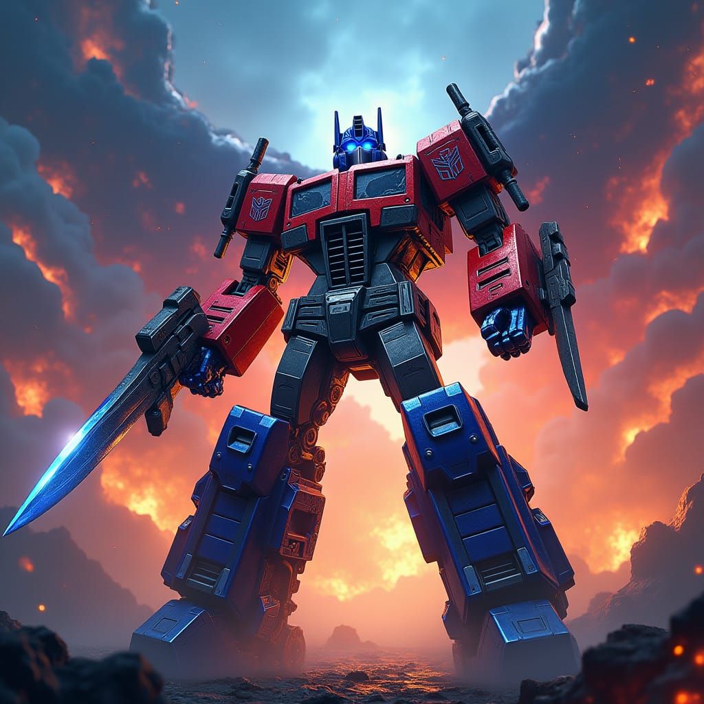 Optimus Prime with Energon Sword in Fantasy Art Style
